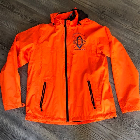 Neon Orange Dolphin Club Rain Coat 